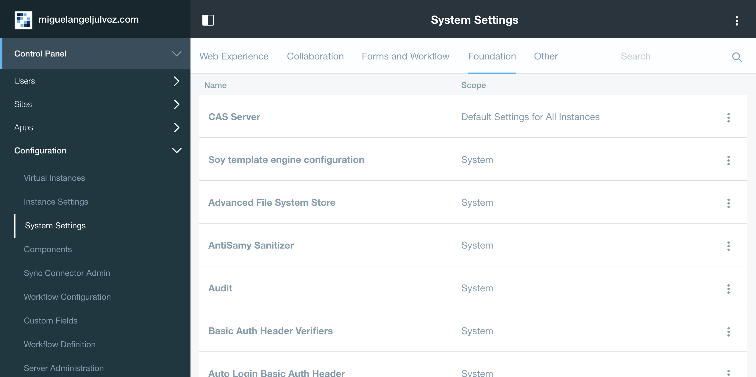 Panel de control de liferay