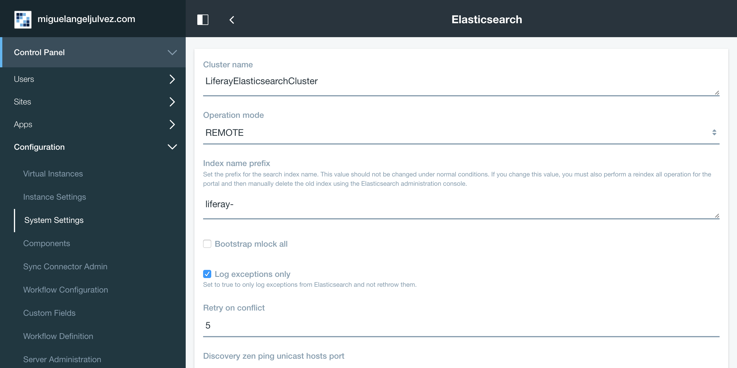 Configuraci´ón elasticsearch e liferay